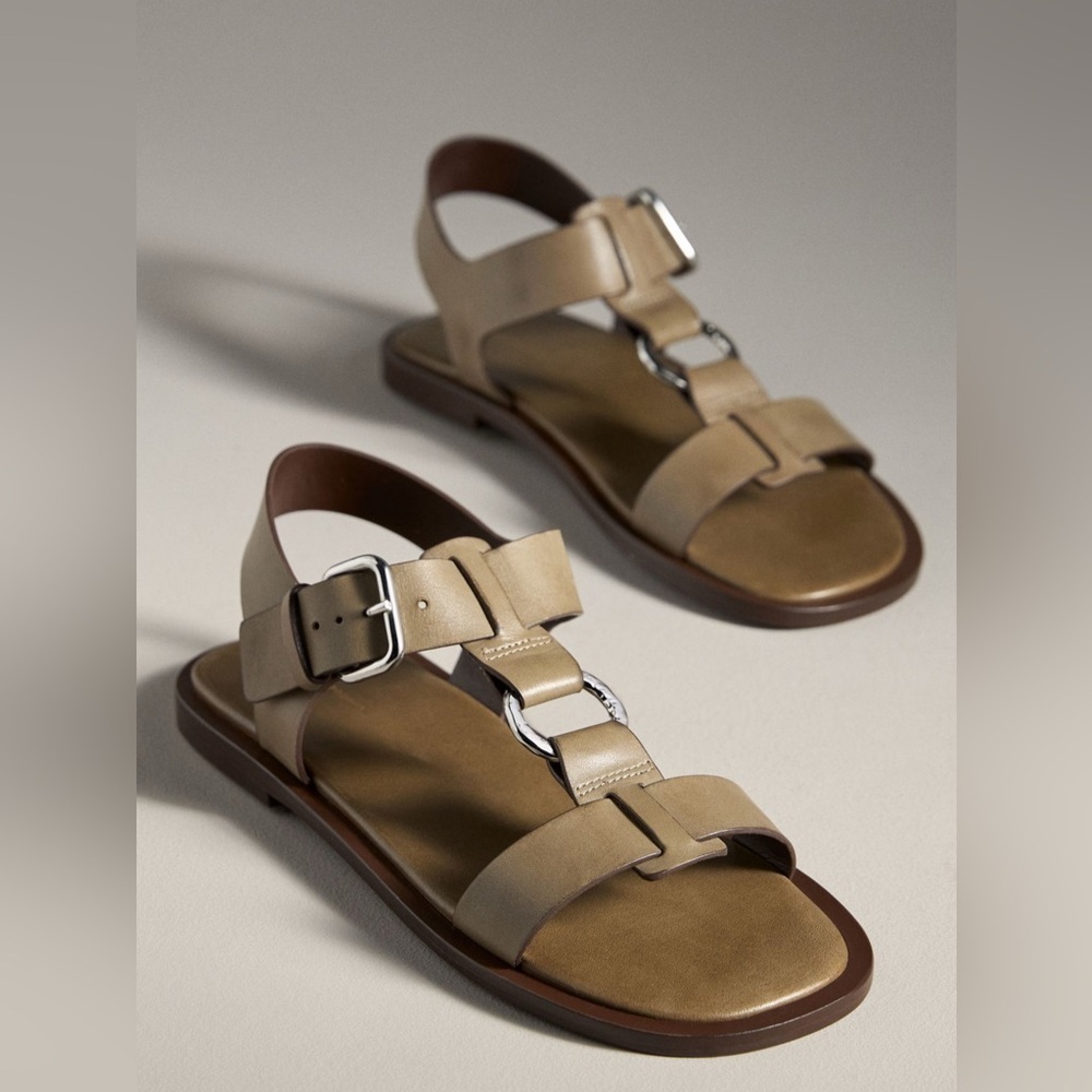 NIB Anthropologie Army green Leather slides with box Size: 6